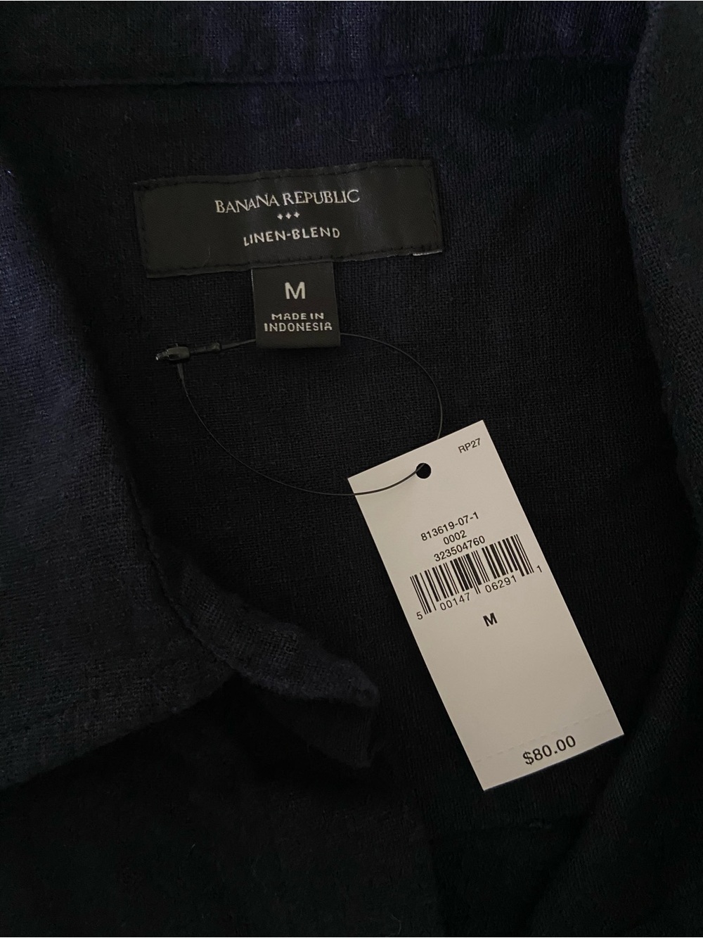 NWT - Banana Republic Linen Blend Dark Navy Button-Down Shirt - Medium - Picture 2 of 9